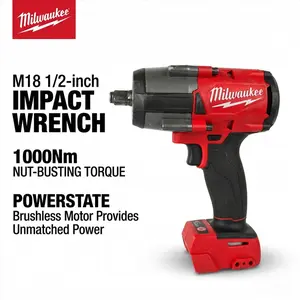 Milwaukee M18 1/2-inch Impact Wrench: 1000 Nm torque, suitable for automotive repair and chassis work. 3 modes/3100 IPM. The choice of professional technicians. Suitable for M24 and smaller bolts. repair tool multitool truck tire cordless