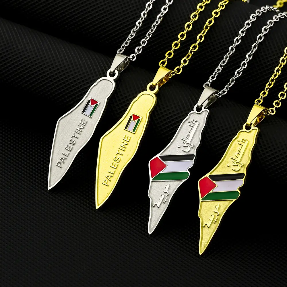 Israel-Palestine Map Chain Necklace, Gold-Tone Ethnic Pendant, Unisex Couple's Jewelry Accessory