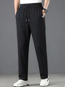 Men's Casual Pants, Elastic Waist Drawstring, Lightweight Quick Dry Straight Leg Trousers with Zipper Pockets, Breathable Comfortable Loose Fit for Daily, Streetwear & Summer Wear, Black/Gray/Navy Available Stylish