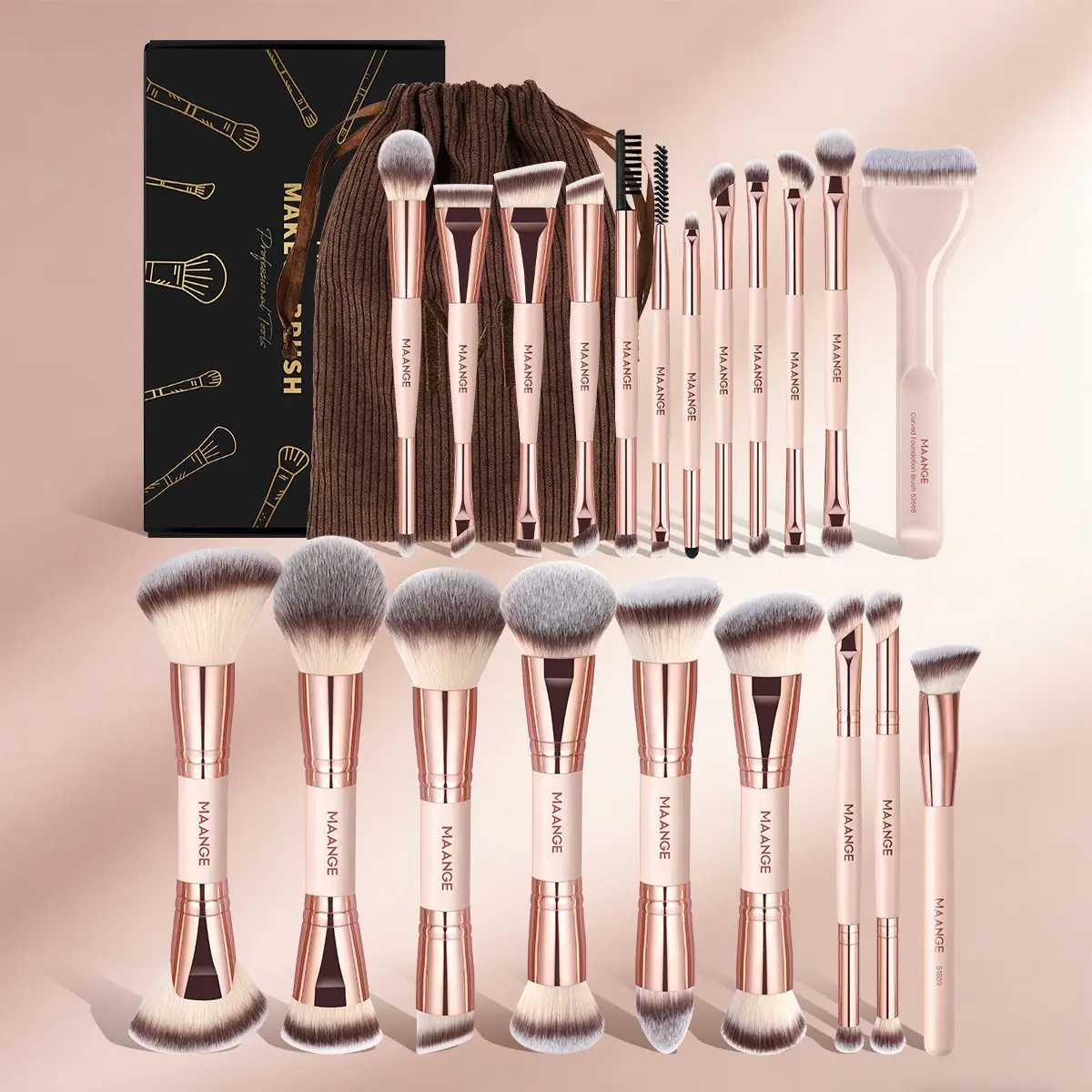 MAANGE 21pcs Makeup Brush Set with Storage Bag, Cosmetic Tools, Foundation Brush, Blending Brush, Loose Powder Brush, Blush Brush, Contour Brush, Concealer Brush, Eyeshadow Brush, Eyebrow Brush, Travel Makeup Tools, Gift for Women & Girls
