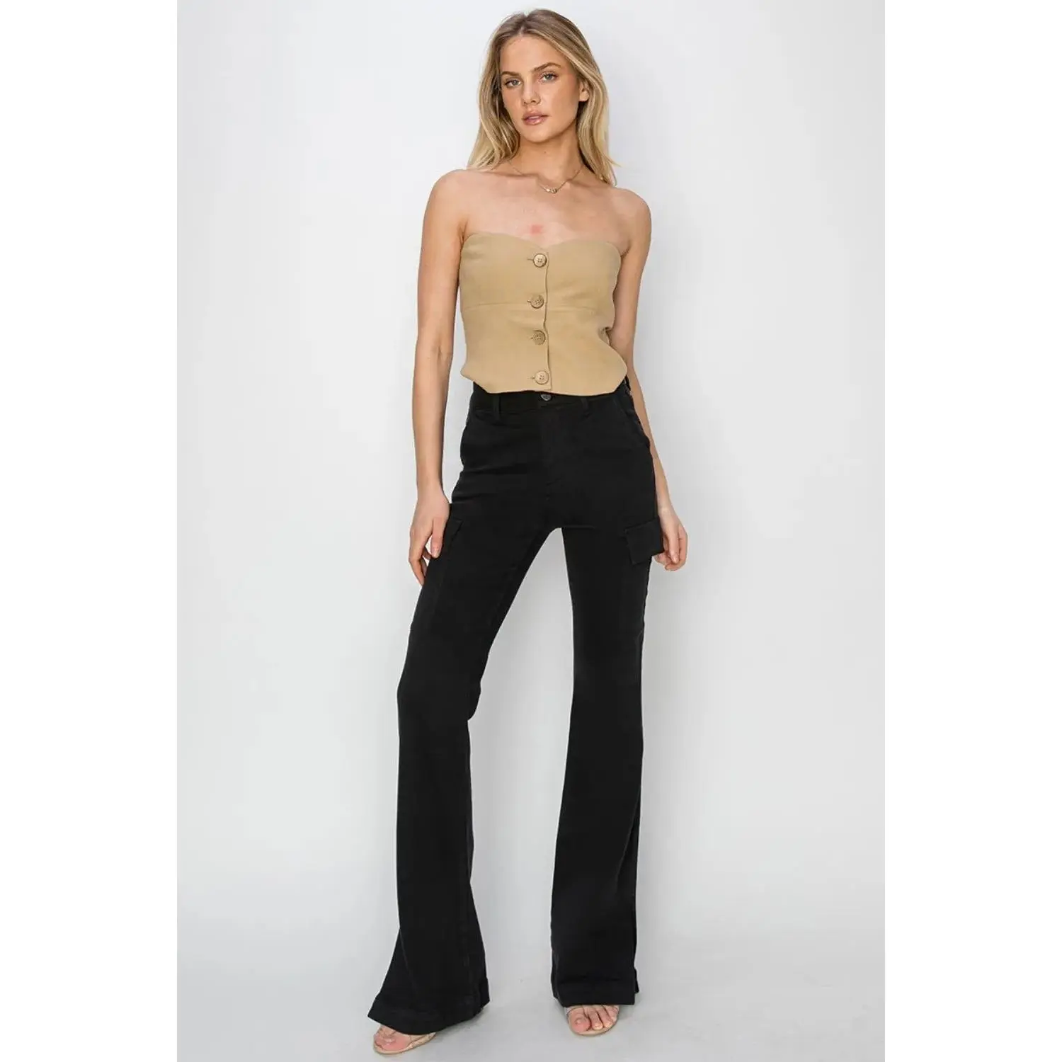 High Rise Side Slit Cargo Bootcut Jeans