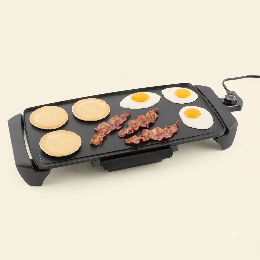 Mainstays 20 Inch Electric Griddle Non-Stick Ceramic Coating 1500W Temperature Control Drip Tray For Kitchen Cooking