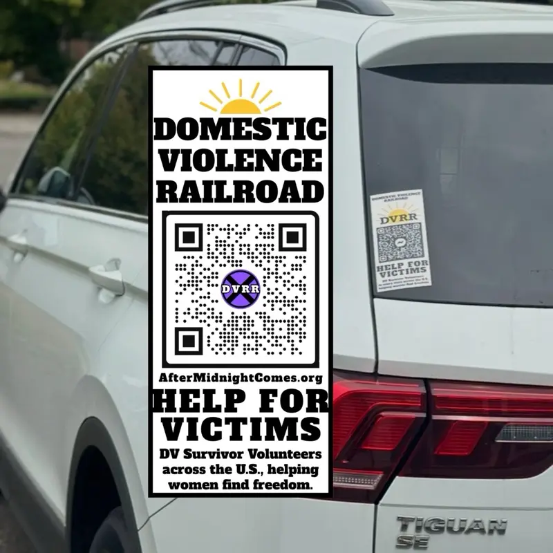 DVRR 3x7 inch Vinyl Sticker - Domestic Violence Railroad Help for Victims QR Code Design