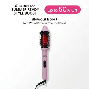 Aurawand Blowout Boost Ionic Thermal Brush 2.17 Inch with LED Display, 284°F-392°F for Different Hair Types, Far-Infrared Core & Advanced Negative Ion Technology,110-240V Universal Voltage