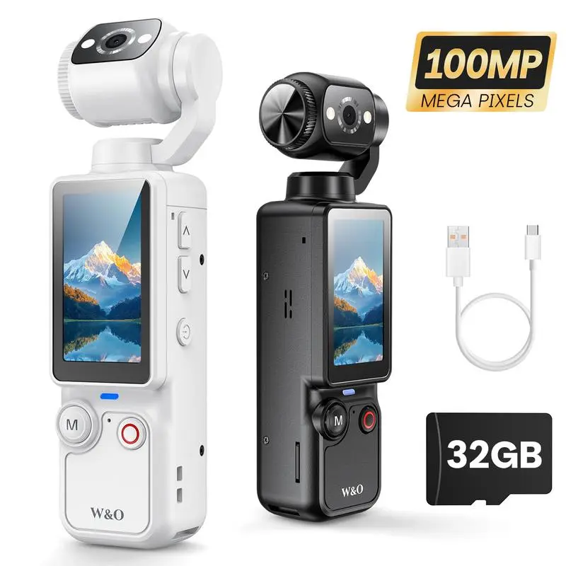 Portable 2k Ultra HD Video Recorder, 180° Rotating Lens, Handheld Stabilizer, USB Rechargeable, Vlogging Camera, Travel & Daily Life Recording, USB Charging Camera, Video Recording Equipment