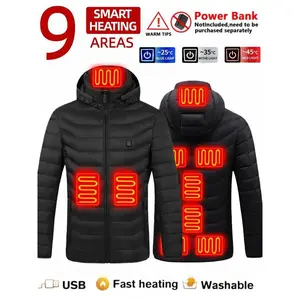 Men's Lightweight Heated Jacket - USB Powered, Quilted Winter Coat with Adjustable Temperature Control, Zip-Up Hood Design, Long Sleeve, Outdoor Insulation (Batteries Not Included), Winter Jacket Menswear Tops