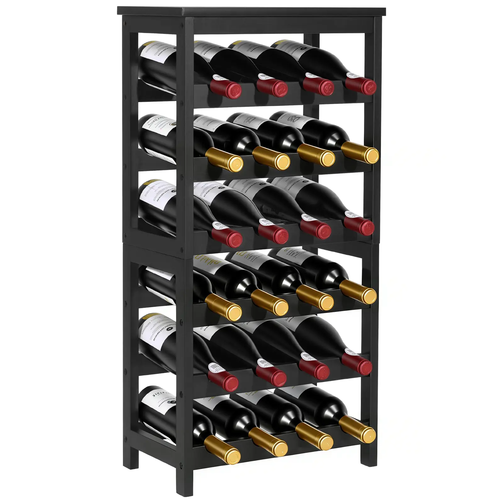 【SummerFinds】VEVOR 24 Bottle Detachable Wine Rack, 6-Tier Wine Bottle Holder,Solid Bamboo Wood Freestanding Floor Display Wine Storage Shelves with Table Top, for Kitchen,Cellar,Bar,Dining Room,Living Room(Black)