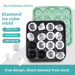 16-Cavity 3D Sparkling Diamond-Shaped Food-Grade Silicone Ice Cube Tray, Large-Capacity Bar Utensil for Cocktails, Whiskey Gift for Mixology Enthusiasts