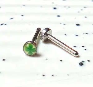 1pc Nose Ring Steel Four Leaf Clover Shamrock Logo Bone Stud 18g Body Jewelry