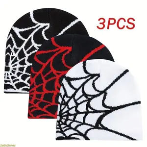 Unisex 3-Piece Knit Beanie Set - Handcrafted, Machine Washable, Warm Fashion Accessory for Hip-Hop, Street Style