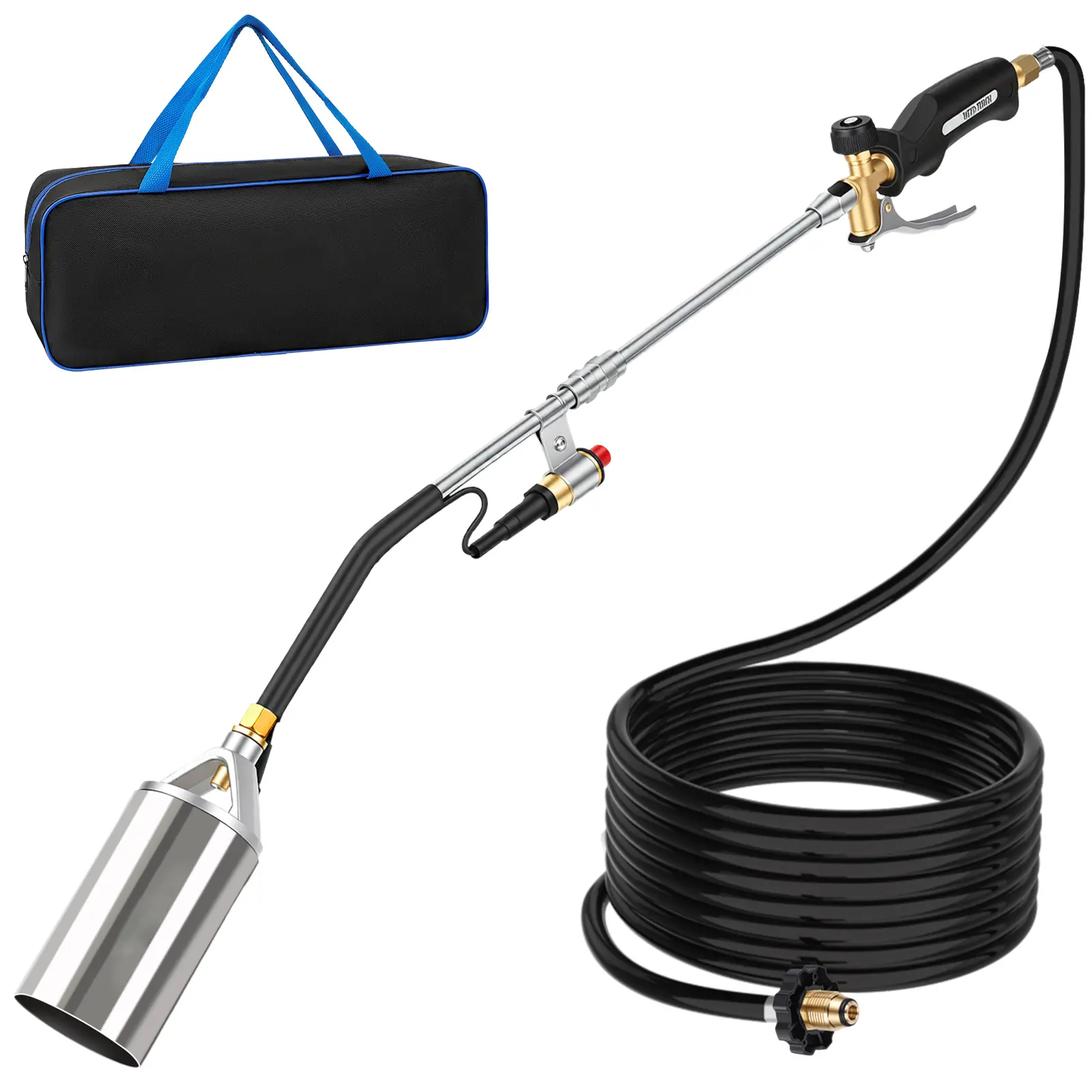 Propane Torch Weed Burner with Storage Bag Blow Torch Heavy Duty High Output Flamethrower with Turbo Trigger Push Button Igniter 10 FT Hose for Roof Asphalt Ice Snow Road Marking