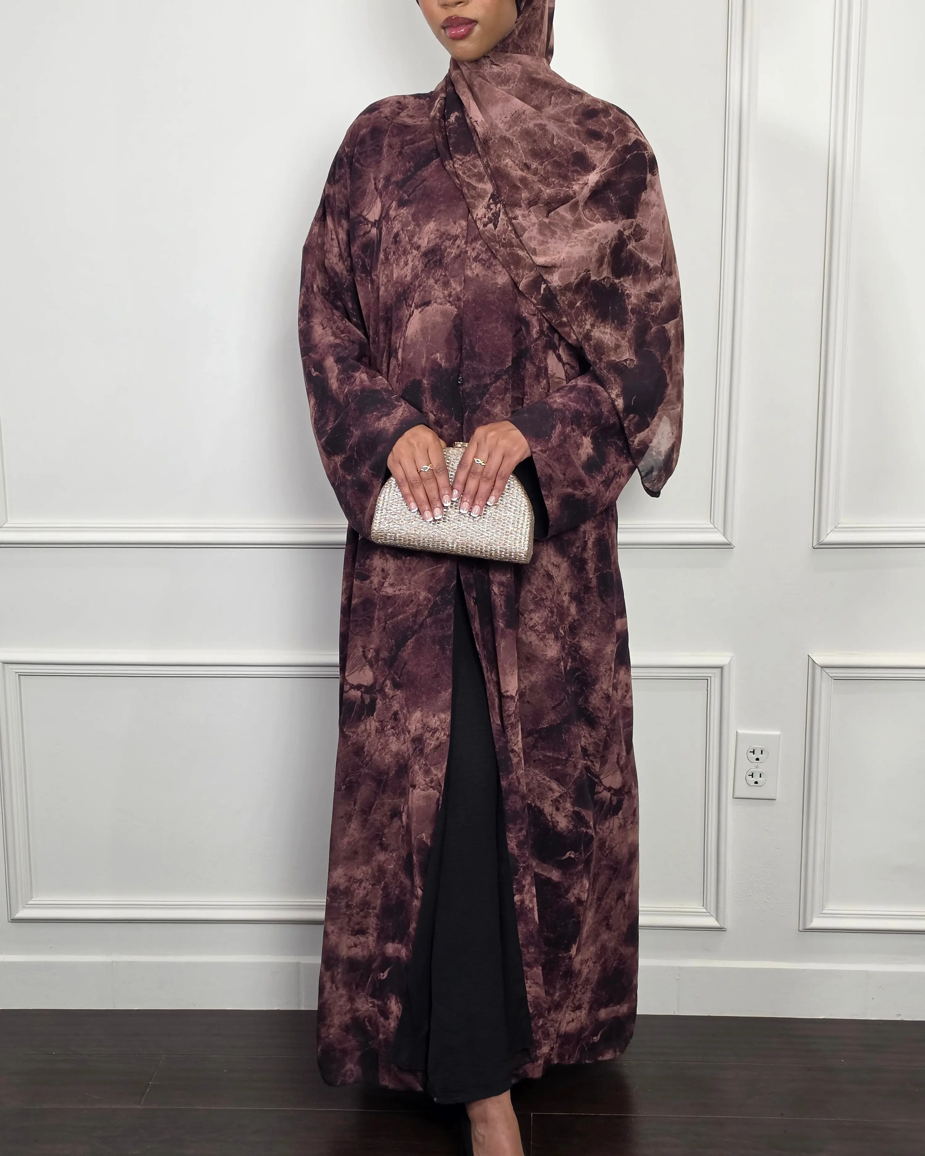 Aurora Double Chiffon Open Abaya with Matching Hijab