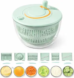 Large Capacity Green Salad Spinner,  Lettuce Spinner with Dual Drainage, Efficient Salad Dryer for Quick Washing, Spinning & Draining Greens, Fruits, Veggies-with Shredding Blade