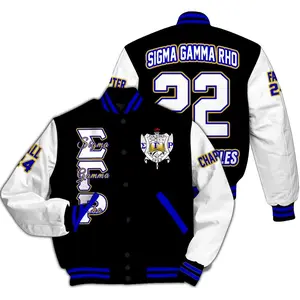 Ireishprint Sigma Gamma Rho Custom Chapter Varsity Jacket, Personalized Black Mix White Retro Jacket Since 1922 Sorority Jacket