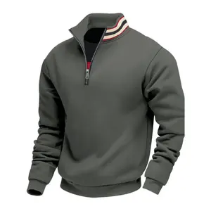 Men's Fall Winter Fleece Hoodie, Zipper Neck Street Style Striped Patch Design, Heavy Thick Fleece Pullover, Casual Fashion Clothing