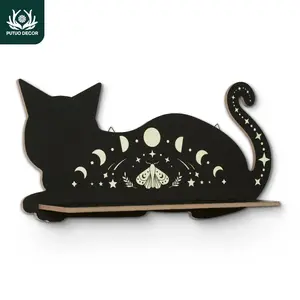 Cat Shaped Wall Mounted Storage Rack, 1 Count Wooden Wall Candle Holder, Creative Display Rack, Home Decor for Home Farmhouse Living Room, Wall Mounted Shelf
