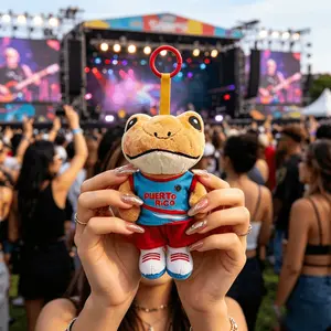 Puerto Rican Frog Plush Keychain - Cute Soft Bag Charm, Reggaeton Music Fan Collectible Stuffed Toy, Keychain Included