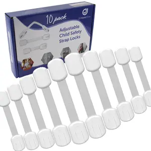 ChildGuard 10-Pack Safety Strap Locks for Baby Proofing - No Drill Design with 3M Adhesive for Cabinets and More