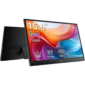 KTC Portable Monitor 15.6" FHD 1080P 60Hz Travel Monitor for Laptop, MacBook, Switch, PS5, Xbox, HDMI, Type-C, HDR10,VA Slim Second Screen with Built-in Speakers