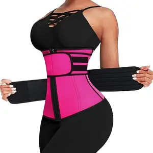 FeelinGirl Women Long Torso Sauna Workout Double Belts Neoprene Sports Waist Belt Corset Waist Cincher Zipper Trimmer Womenswear