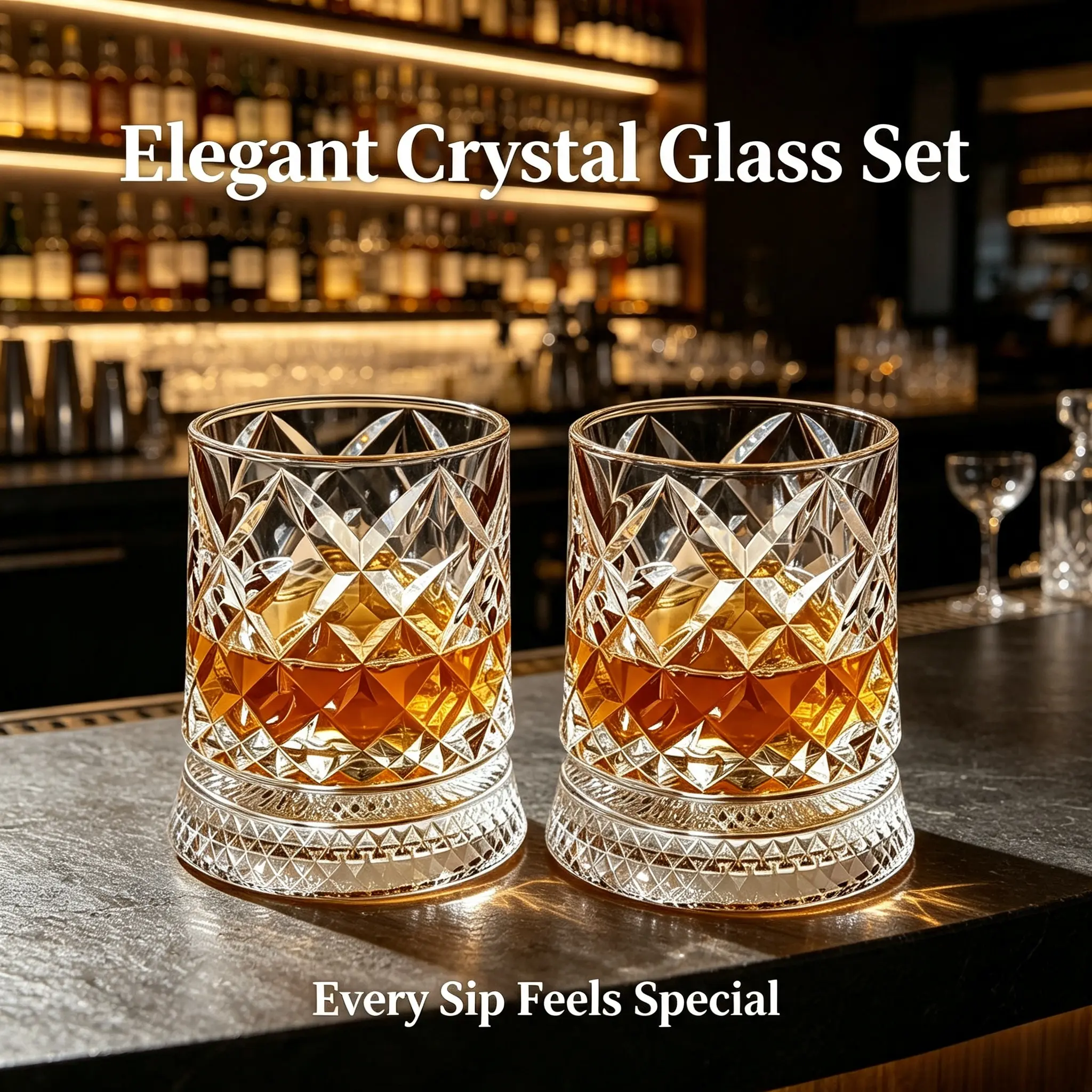 2-Piece  Rotatable Transparent Crystal Whiskey Glasses Set -High-Quality Rotating Barware for Brandy, Cocktails, Household Holiday Gifts for Friends