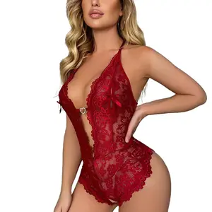 AgeRose Women's Backless Halter Mini Bra - Adjustable Straps, Burgundy Lace Floral Bodysuit, Bridal Everyday Lingerie, Elegance Sexy Minimalist Basic Sleepwear