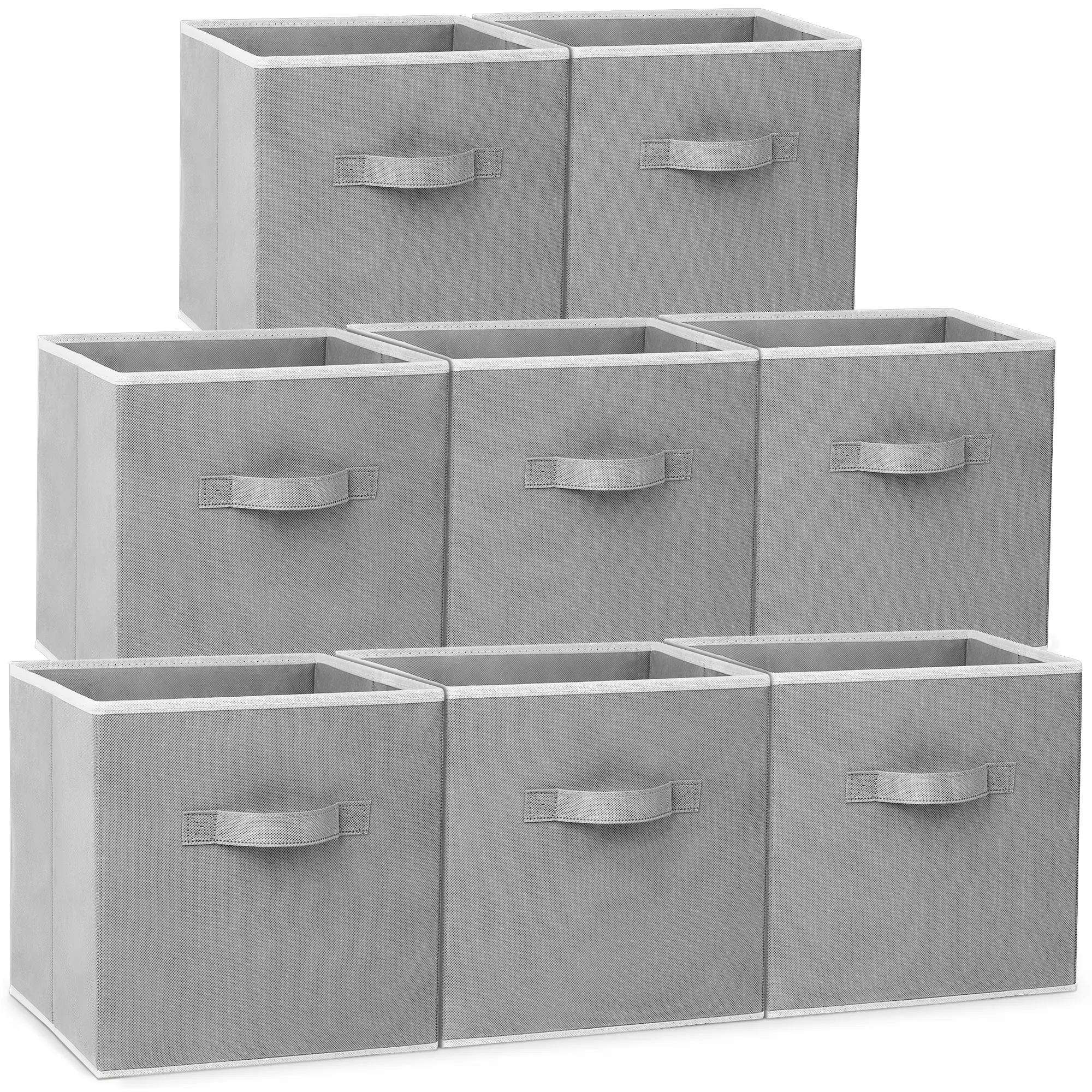 Criusia 11" Modern Heavy-Duty Square Collapsible Fabric Boxes - 8-Piece Fold Open Bins, Clothes Organizer for Closet Shelves, Organizer Storage with Cube Storage Solutions (Grey)