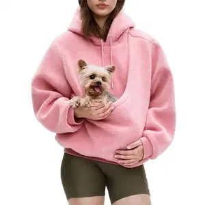 Women’s Hooded Sweatshirt with Plush Pet Pouch – Loose Oversized Pullover Hoodie Featuring Soft Furry Carrier Pocket for Casual Wear