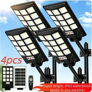 4/2 Pack Super Bright Energy-Saving  Solar Street Light, Super Bright 360 LEDs, Solar Powered, Dusk to Dawn, Motion Sensor, IP65 Waterproof, Remote Control, Adjustable Angle, Energy Saving, Outdoor Light for Yard, Garage, Parking Lot, Commercial Use