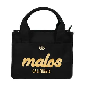 MALOS STREET Tribe Cotton Canvas Tote Bag – Black, MALOS California Embroidered Logo, Zip Top Closure, Versatile Strap, Secure Interior Storage