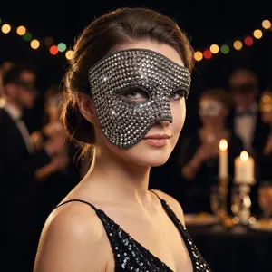 Half-Face Diamond Mask for Men and Women: DIY Handmade Rhinestone-Embellished Luxury Eye Masks for Carnival, Birthday Parties, and Holiday Performances