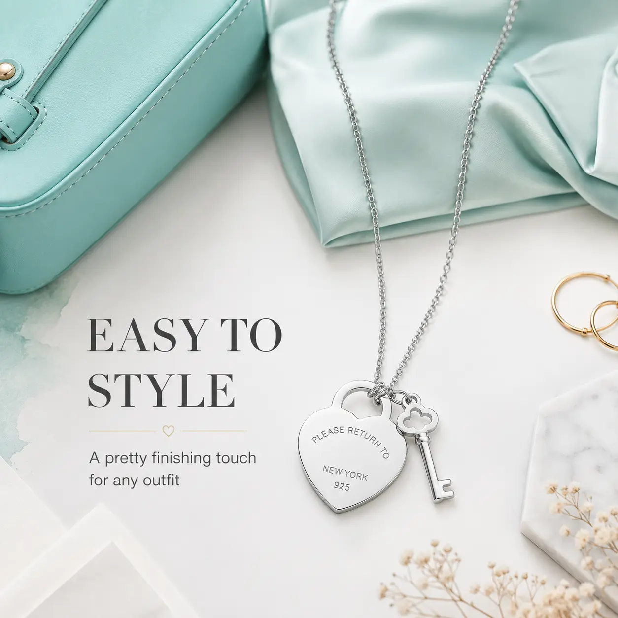Women's T Family Heart Key Pendant Elegant Necklace - Niche Design Versatile Collarbone Chain, Festive & Party Fashionable Jewelry Accessories, Stylish Accessories
