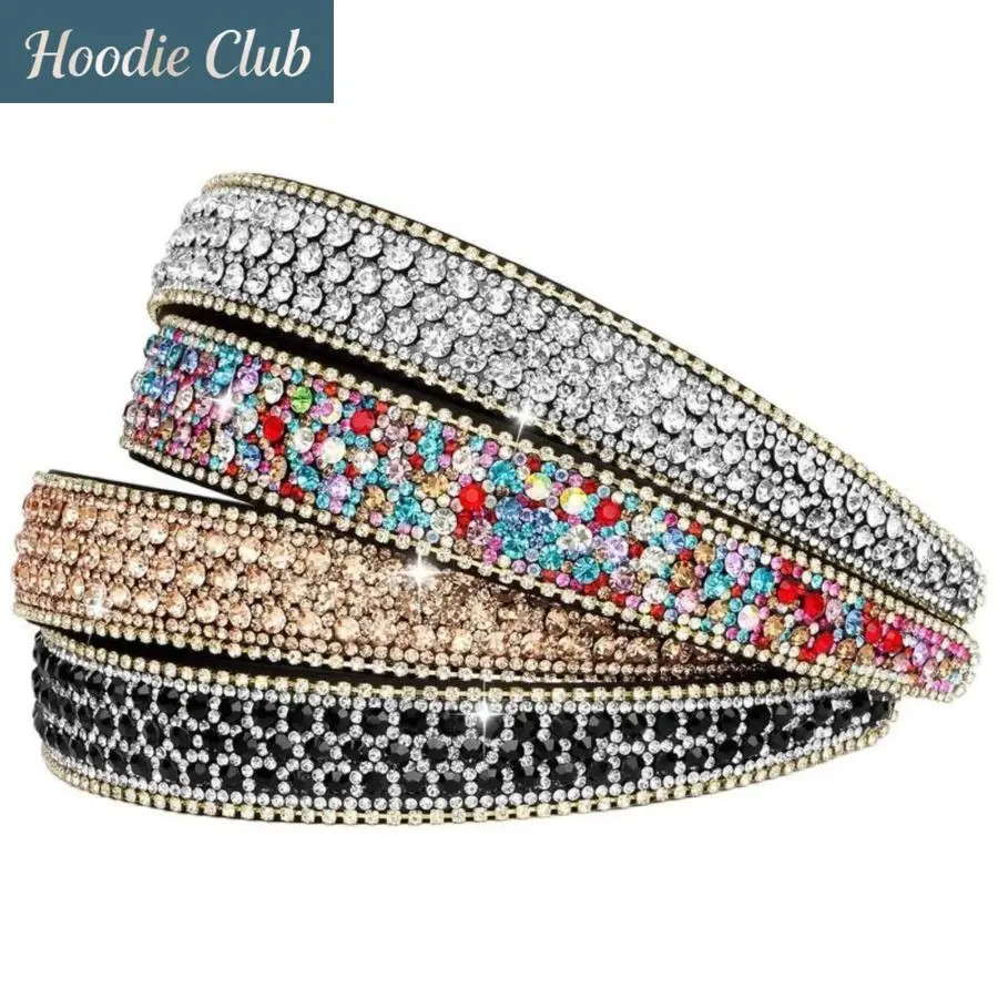 Women's 4-Pack Crystal Rhinestone Headbands - Metal Base, Flexible Band, Elastic Stretch Loop, 5.1x1 in, Comfortable Lightweight Non-Slip, Hand-Embellished, Female Casual Use, Sparkling Look