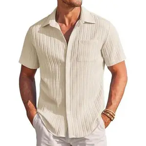 Mens Casual Shirts Short Sleeve Button Down Shirts Fashion Textured Summer Beach Shirt