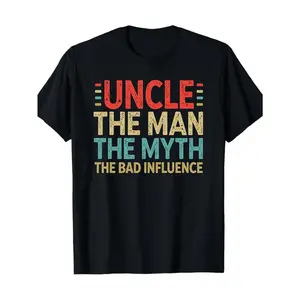 Menswear Uncle Graphic Top, Oversized Round Neck Shortsleeve Black Vintage Retro Letter Print Funny Slogan Crew Neck Tee, Casual Summer Streetwear, Birthday Gift for Uncle