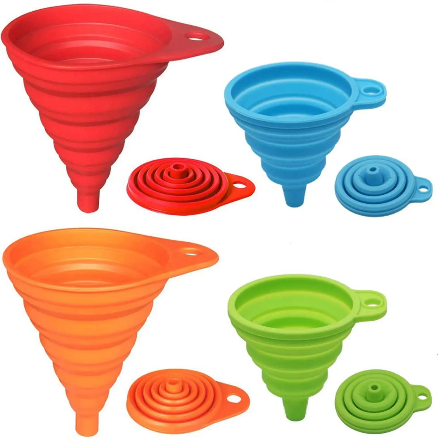 4-Pack Leak-Proof Collapsible Silicone Kitchen Funnels, Small/Large Varied Sizes, Kitchen Utensils & Gadgets Accessories, Cooking