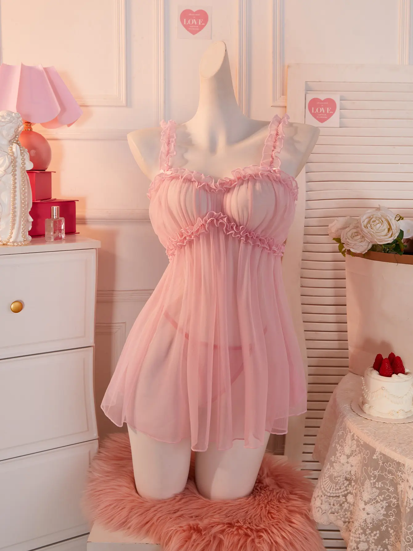 AESKEIA Night Gown for Women, Solid Transparent Loungewear, Ultra-Short Summer Sleep Dress for Lady, Party, Lingerie