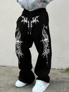 Men'S Casual Sports Long Pants with a Thorn Pattern Print Featuring Drawstring All-Season Outdoor