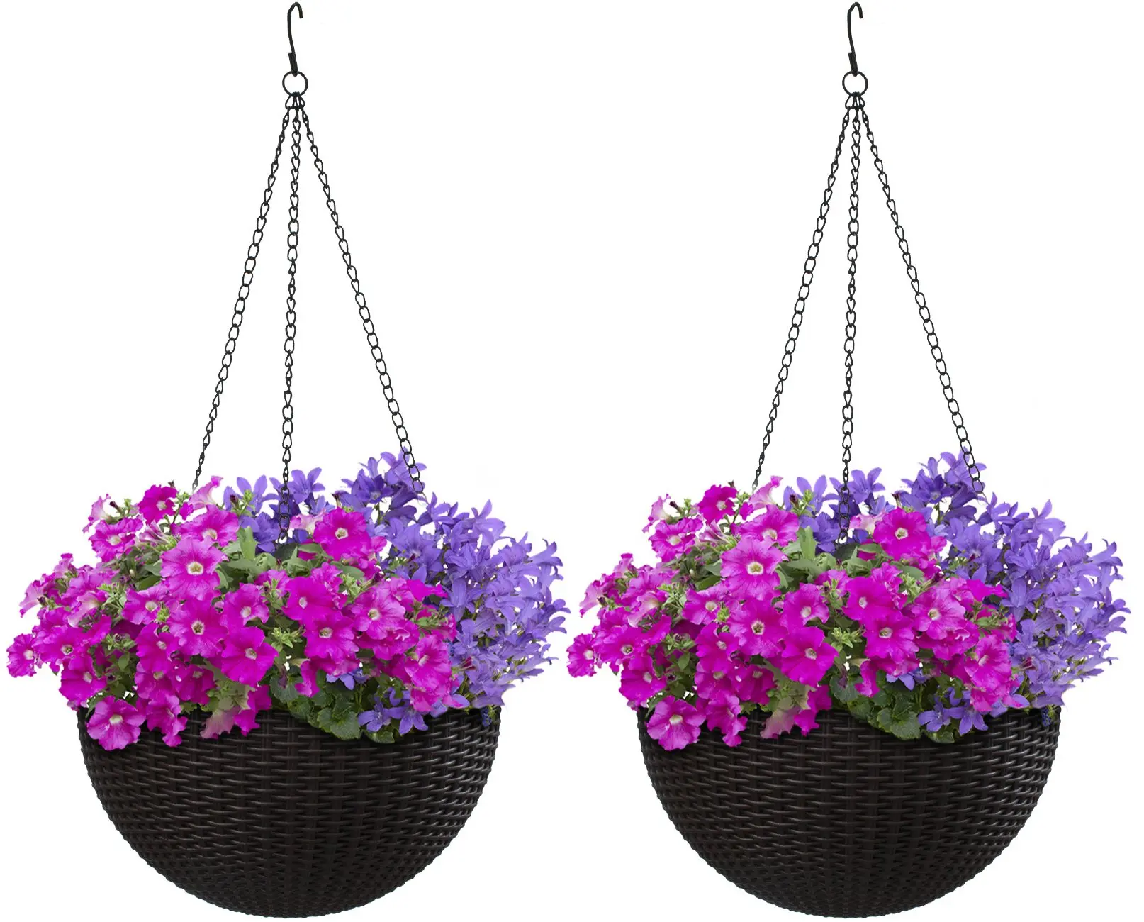 Sorbus Large Round Self-Watering Resin Woven Wicker Hanging Planter (2-Pack) - Outdoor Hanging Plant Pot, Automatic Watering Basket for Flower Garden, Container Gardening, Plant Decor, Mother's Day Use, Outdoor Planters