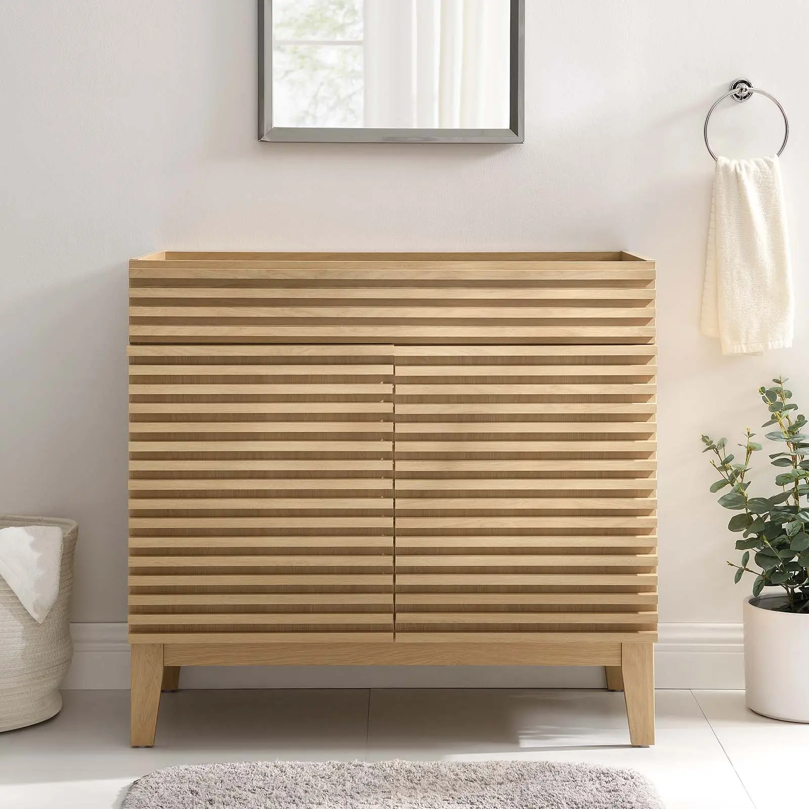 Modway Render 36" Oak Wooden Bathroom Vanity Cabinet, Home Improvement Bathroom Storage Cabinet, Wooden Bathroom Cabinet