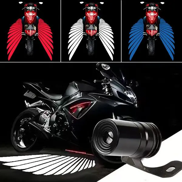 2pcs Motorcycle LED Projection Light Angel Wings Cool Welcome Light Motorcycle Electric Scooter Modified Decorative Light Universal Embedded Installation Car Motorcycle White Blue Red Angel Wings Ground Atmosphere Light