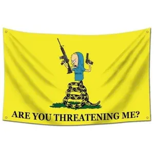 Home Decor-Gadsden Are You Threatening Me 3x5Ft Flag Funny Banner UV Resistance Fading Durable Man Cave Wall Banner for College Dorm Room Decor Tapestries