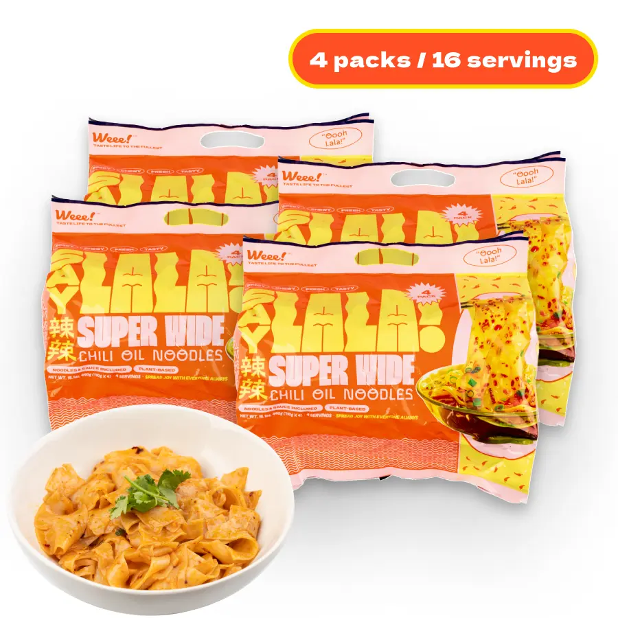 SAYLALA by Weee! Super Wide Spicy Chili Oil Instant Noodles - Asian Food, Spicy Ramen, 4 Packs (16 Servings, 1760g)