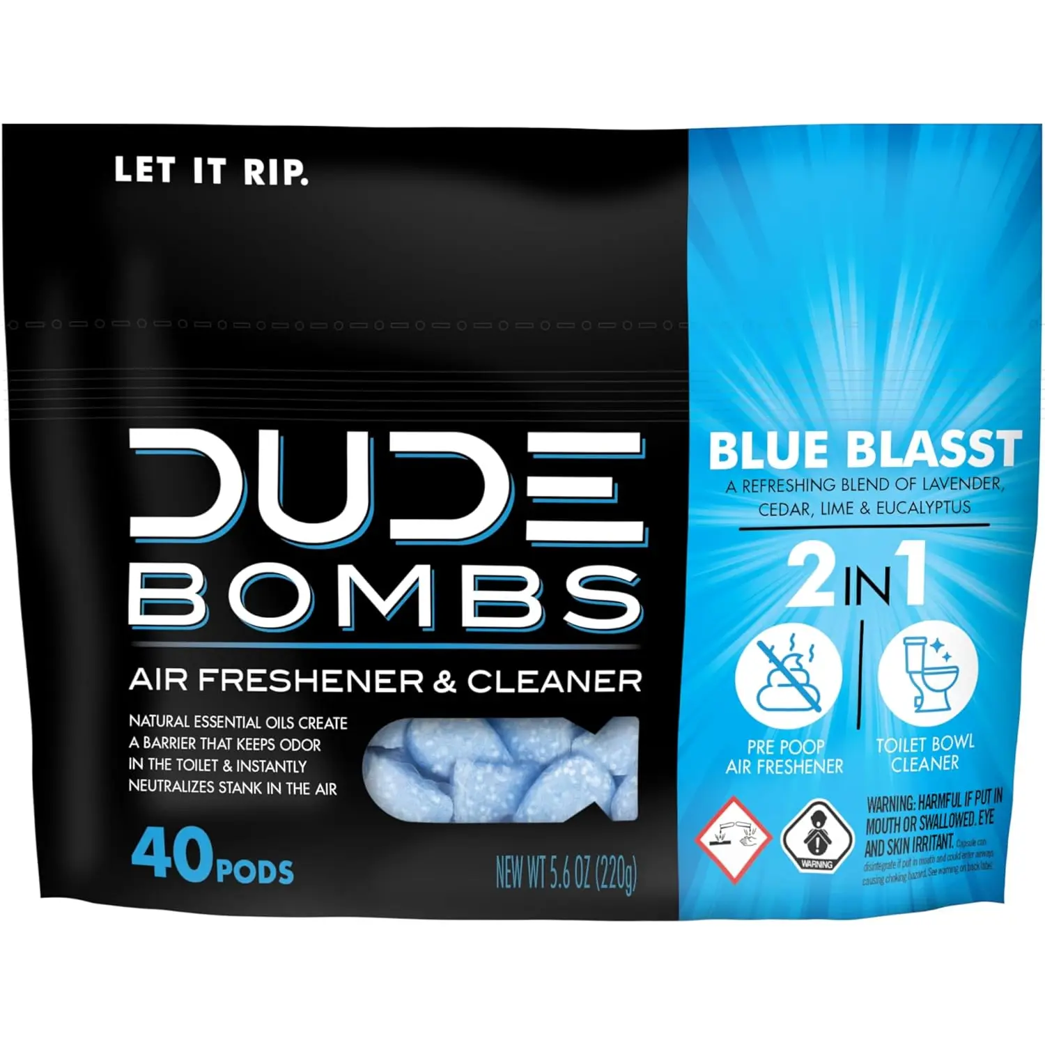DUDE Bombs - Toilet Stank Eliminator - 1 Pack, 40 Pods - Fresh Scent 2-In-1 Stank Eliminator + Toilet Bowl Freshener - Refreshing Blend of Lavender, Cedar, Lime, and Eucalyptus Dude Products