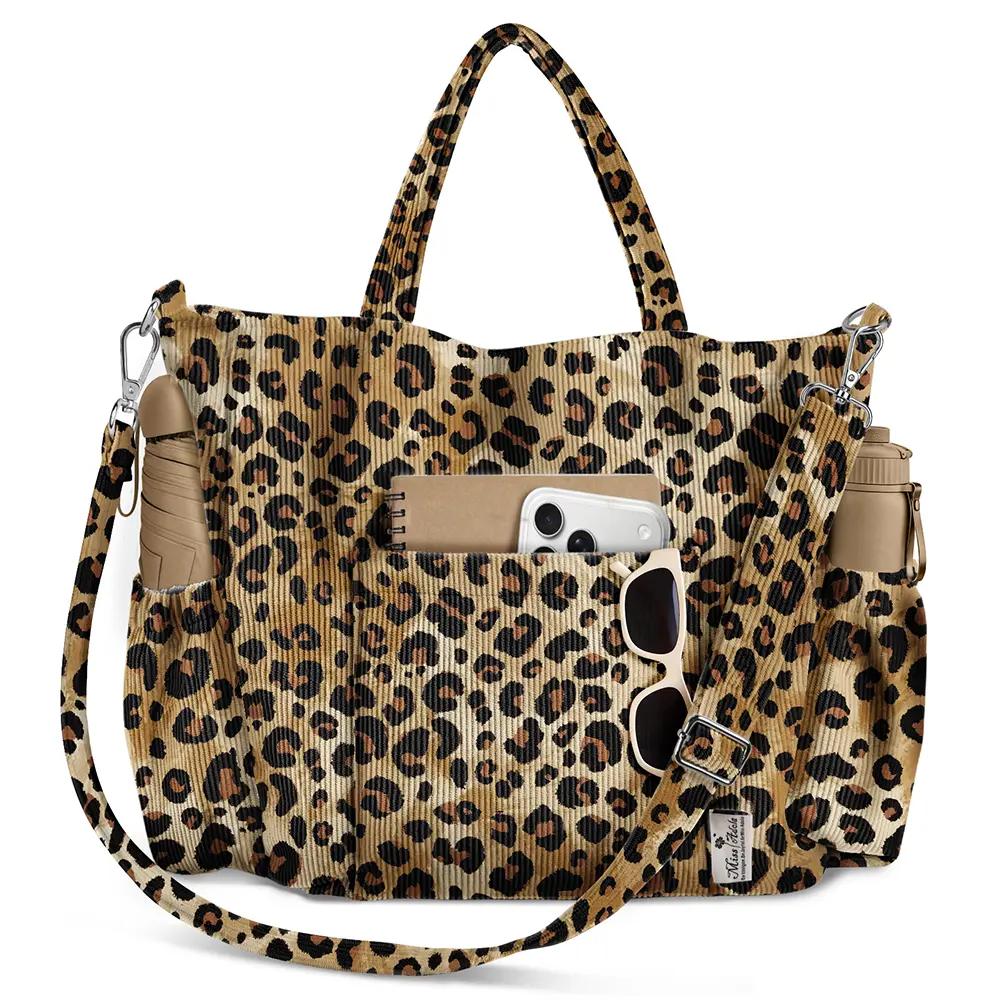 Miss Adola Crossbody Corduroy Tote Bag for Women, Large Tote Bag with Multi-Pockets and Zipper for Travel Work