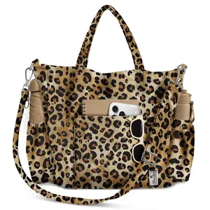 Miss Adola Crossbody Corduroy Tote Bag for Women, Large Tote Bag with Multi-Pockets and Zipper for Travel Work