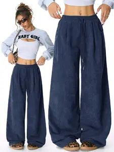 A new women's lazy high-rise casual versatile draped drawstring wide-leg trousers Womenswear Pants Casual High Waisted