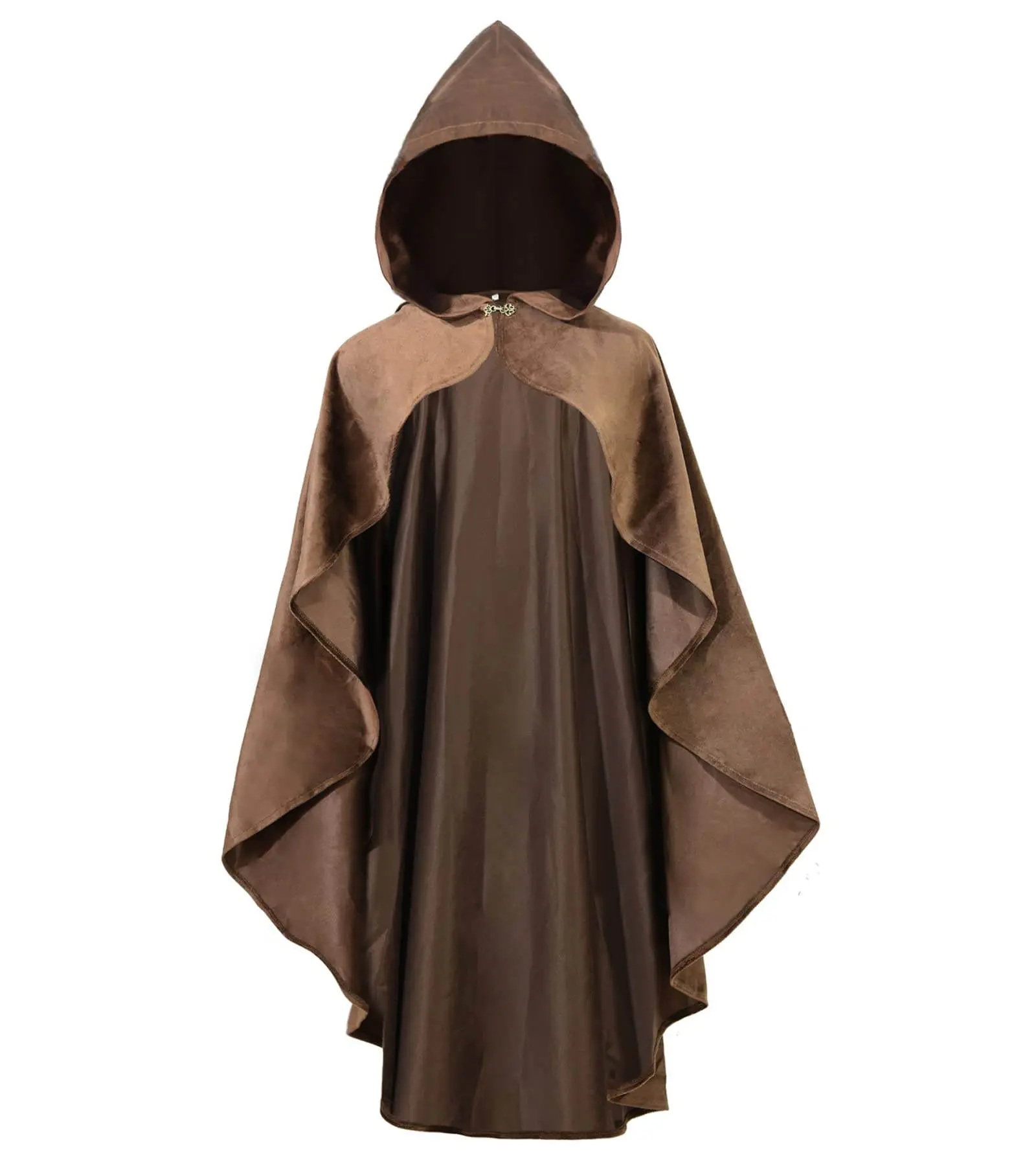 Women's Soft Metal Buckle Loose-Fit Hooded Half Cape - Lightweight Polyester Blend, Medieval Northern Knight Gothic Outfits Inspo, Machine Washable Christmas School Costume with Accessories (Backless Unisex Adult All-Season Fancy Dress)