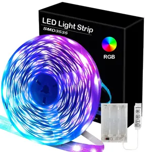 LED Light Strip, RGB LED Lights, 5V Light Strip with 3-Key Controller & Portable Battery Box, Cuttable & Dimmable Strip Light for Living Room, Party, Festival Decor