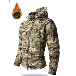 Men's Military Jungle Camouflage Tactical Windproof Jacket Coat Cold Winter Fleece Lined Outdoor Long Sleeve Hooded Lightweight with Multi Pockets Medium Size